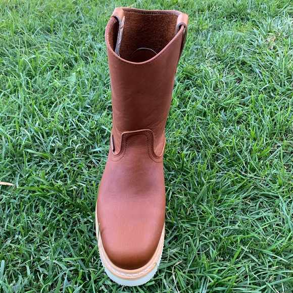 Men’s pull on work lightweight STEEL TOE leather boots Bota trabajo casquillo415 - Picture 4 of 8